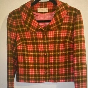 Pendleton Pink and Olive Plaid Wool Cropped Jacket
